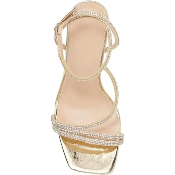 Women's Square Toe Rhinestone Embellished Straps Formal Stiletto High Heels - Picture 4 of 7